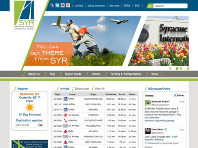Syracuse Airport website screenshot